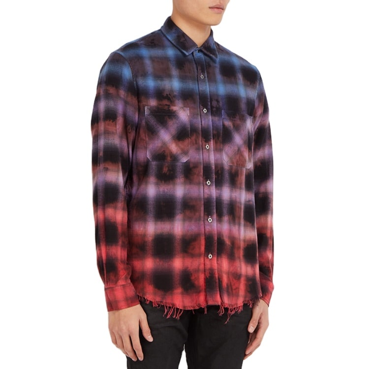 Long Sleeve Red Plaid Gradient Check Shirt