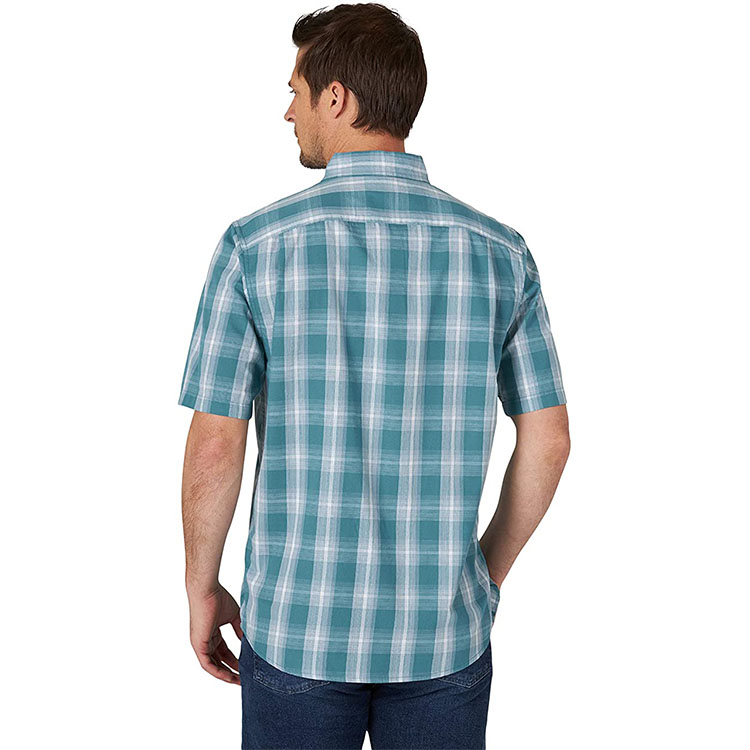 Mens Short Sleeve Plaid Polyester Shirt